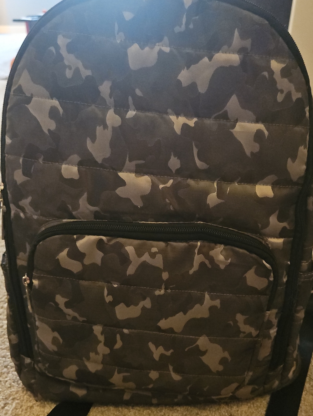 Kids Camo Quilted Backpack - Black/Grey